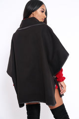 Black Buckle Clasp Poncho - Jozie-Jackets