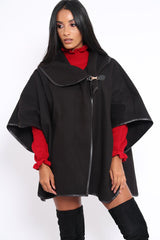 Black Buckle Clasp Poncho - Jozie-Jackets