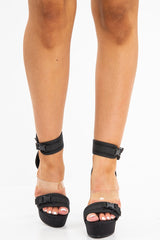 Black Buckle Fastening Block Heel - Aloe-Shoes
