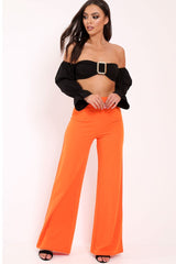 Black Buckle Front Extreme Bardot Crop Top - Theora-Crop Tops