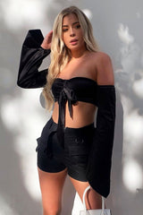 Black Buckle Front Woven Utility Shorts - Minh-Shorts