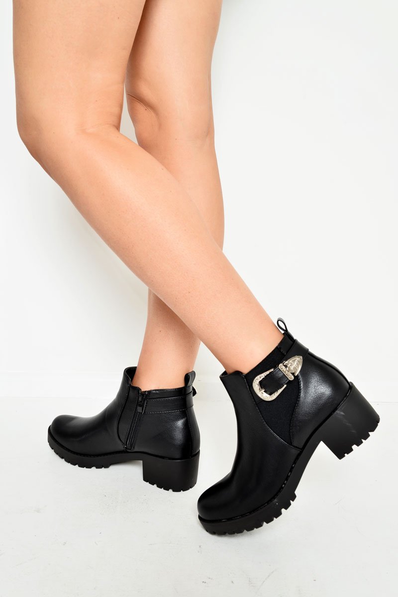 Black Buckle Side Zip Ankle Boots - Jahmiah-Boots