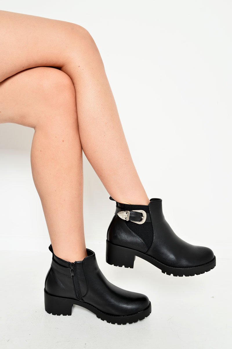 Black Buckle Side Zip Ankle Boots - Jahmiah-Boots