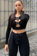 Black Buckled Detail Crop Top - Nala