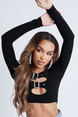 Black Buckled Detail Crop Top - Nala-Crop Tops