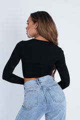 Black Buckled Detail Crop Top - Nala-Crop Tops