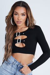 Black Buckled Detail Crop Top - Nala-Crop Tops