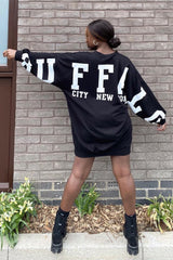 Black Buffalo New York Slogan Sweater Dress - Nazaria-Dresses