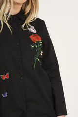 Black Butterfly Embroidered Shirt - Elita-Shirts