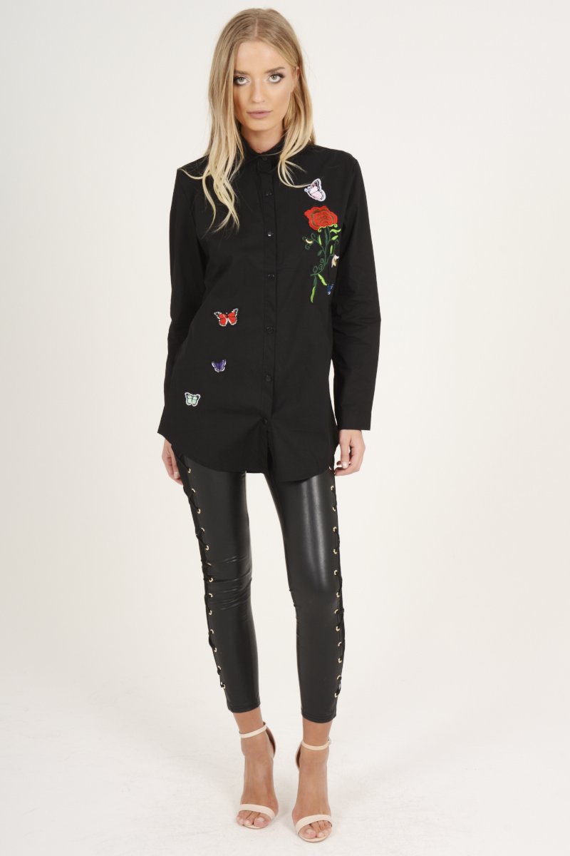 Black Butterfly Embroidered Shirt - Elita-Shirts