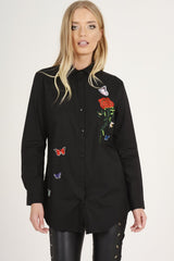 Black Butterfly Embroidered Shirt - Elita-Shirts