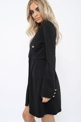 Black Button Detail Blazer Dress - Kayleigh-Dresses