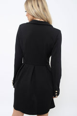 Black Button Detail Blazer Dress - Kayleigh-Dresses