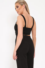 Black Button Detail Crop Top - Amory-Crop Tops