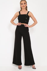 Black Button Detail Crop Top - Amory-Crop Tops