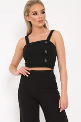 Black Button Detail Crop Top - Amory-Crop Tops