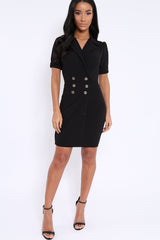 Black Button Detail Plunge Wrap Blazer Dress - Aizah-Dresses