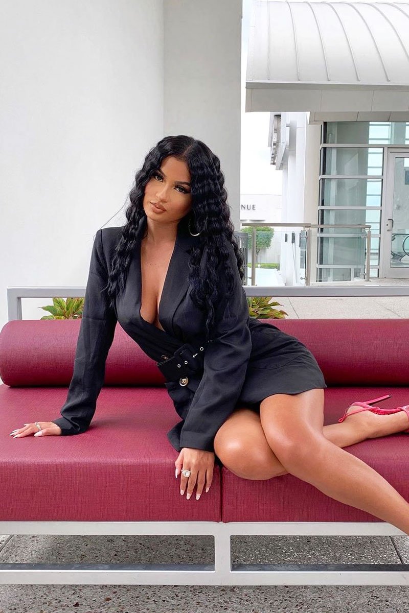 Black Button Front Belted Blazer Dress - Justyne-Dresses