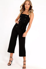 Black Button Front Belted Culotte Jumpsuit - Magy-Jumpsuits