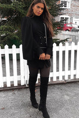 Black Button Front Cape Sleeve Blazer Dress - Abraya-Dresses