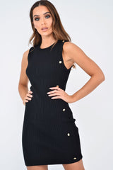 Black Button Front Knitted Jumper Dress - Adalei-Dresses