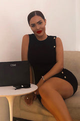 Black Button Front Knitted Jumper Dress - Adalei-Dresses