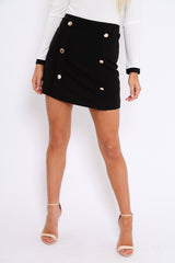 Black Button Front Mini Skirt - Ramina-Skirts