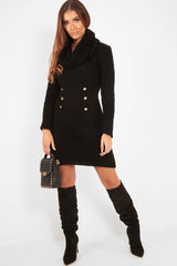 Black Button Front Roll Neck Jumper Dress - Ericka-Dresses