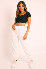 Black Button Front Scoop Neck Crop Top - Khiya-Crop Tops