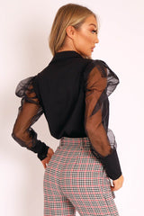 Black Button Front Sheer Long Sleeve Shirt - Fay-Shirts