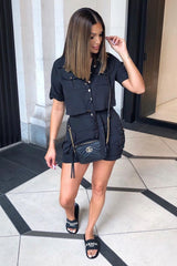 Black Button Front Utility Shirt Shorts Co-ord - Galia-Co-ords