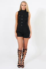 Black Button Up Playsuit - Magda-Playsuits