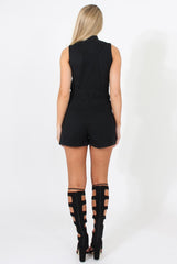 Black Button Up Playsuit - Magda-Playsuits