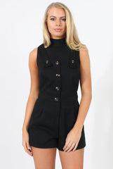 Black Button Up Playsuit - Magda-Playsuits
