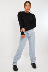 Black Cable Front Round Neck Jumper - Idah-Jumper