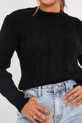 Black Cable Front Round Neck Jumper - Idah-Jumper