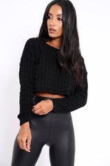 Black Cable Knit Cropped Jumper - Georgie-Jumper