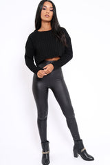 Black Cable Knit Cropped Jumper - Georgie-Jumper