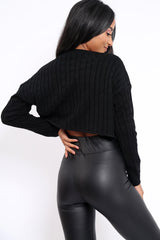 Black Cable Knit Cropped Jumper - Georgie-Jumper