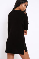 Black Cable Knit Jumper Dress with Cut out Detail - Daysie-Jumper
