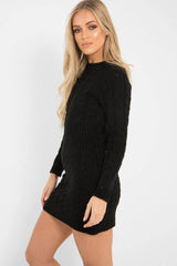 Black Cable Knit Jumper Midi Dress - Jaylie-Dresses
