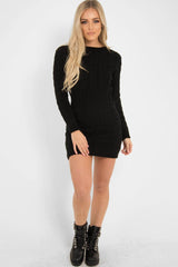 Black Cable Knit Jumper Midi Dress - Jaylie-Dresses