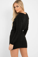 Black Cable Knit Jumper Midi Dress - Jaylie-Dresses