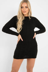 Black Cable Knit Jumper Midi Dress - Jaylie-Dresses