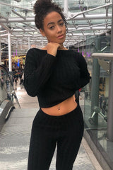 Black Cable Knit Loungewear Co-ord - Anha-Knitwear