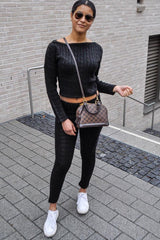 Black Cable Knit Loungewear Co-ord - Anha-Knitwear