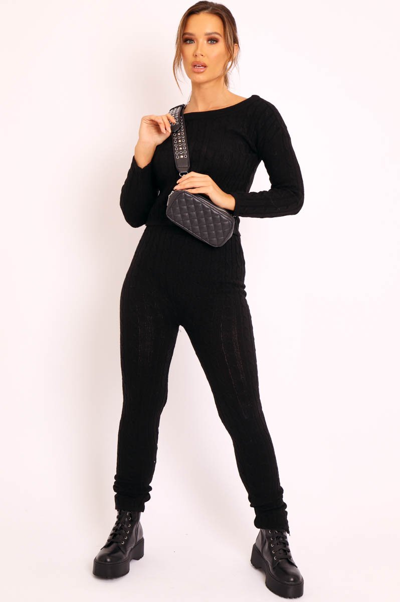 Black Cable Knit Loungewear Co-ord - Anha-Knitwear