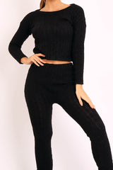 Black Cable Knit Loungewear Co-ord - Anha-Knitwear
