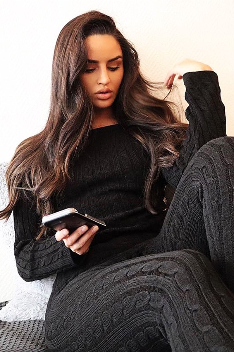 Black Cable Knit Loungewear Co-ord - Anha-Knitwear