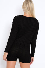Black Cable Knit Loungewear Set - Karlie-Loungewear
